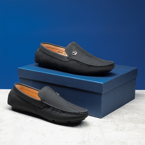 Men's Vegan Leather Slip-On Casual Loafers - BLACK - 6